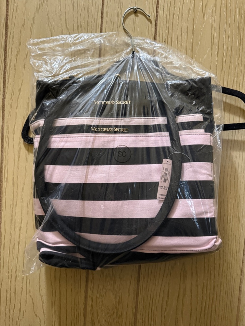 Victoria's Secret Black and Pink Striped Tote